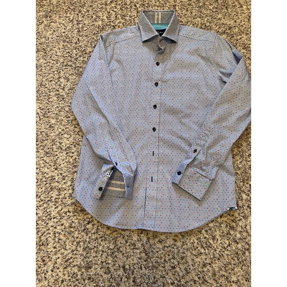 Robert Graham New Men's Shirt SlimSz S Blue Plaid/Dots Cotton Blend Machine Wash